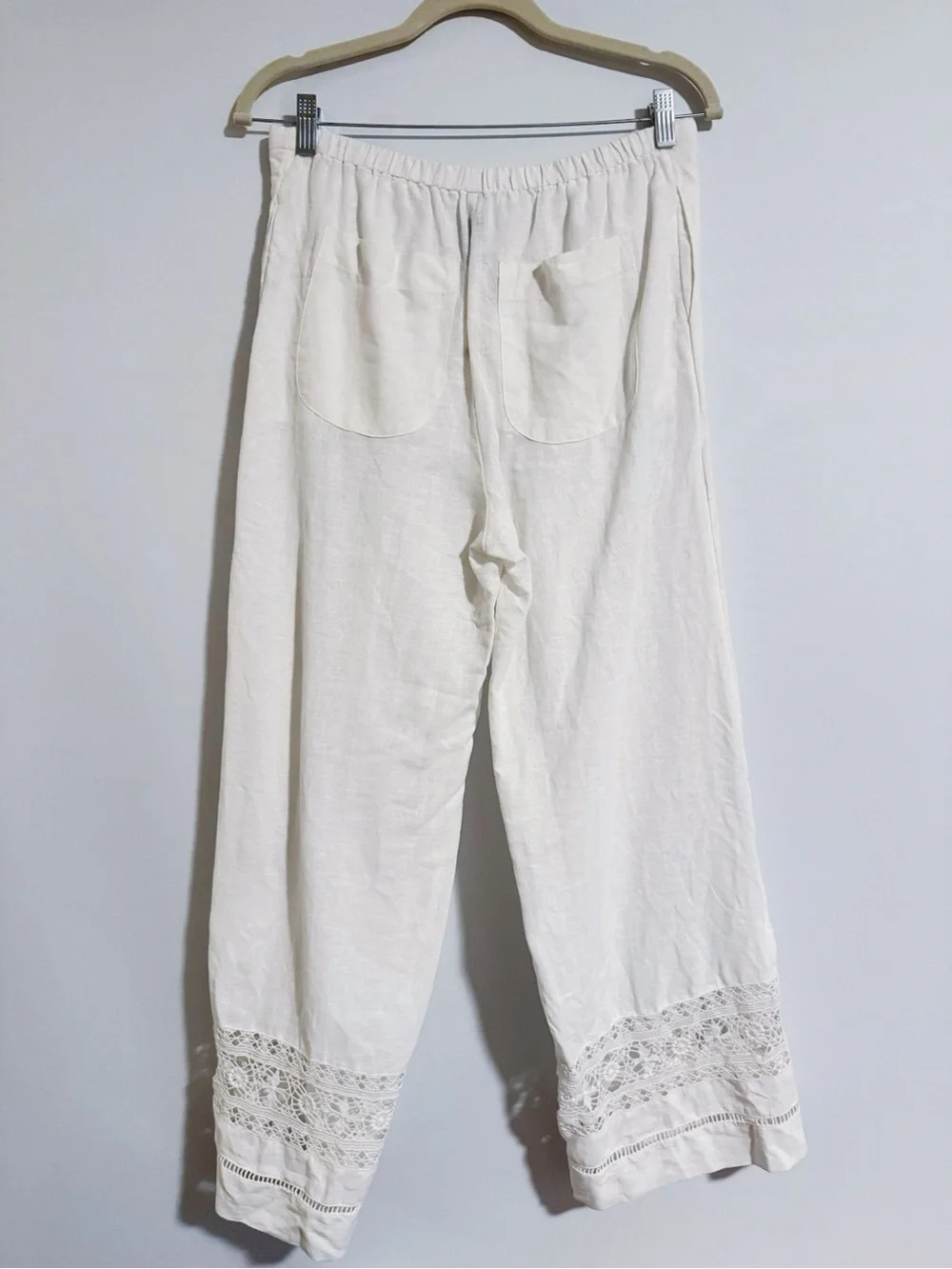 Anthropologie - RARE White Linen Lace Pull-On Pants